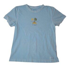 Life Is Good Palm Tree Island Graphic T Shirt Womens Blue Size S
